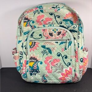 Vera Bradley Quilted Backpack Mint Floral Print Retired Pattern